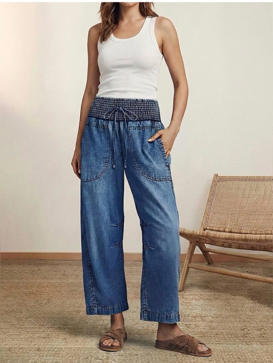 Flamingals Denim - Flamingals Cropped Barrel Jeans for Women High Waisted Wide Leg Baggy Stretch